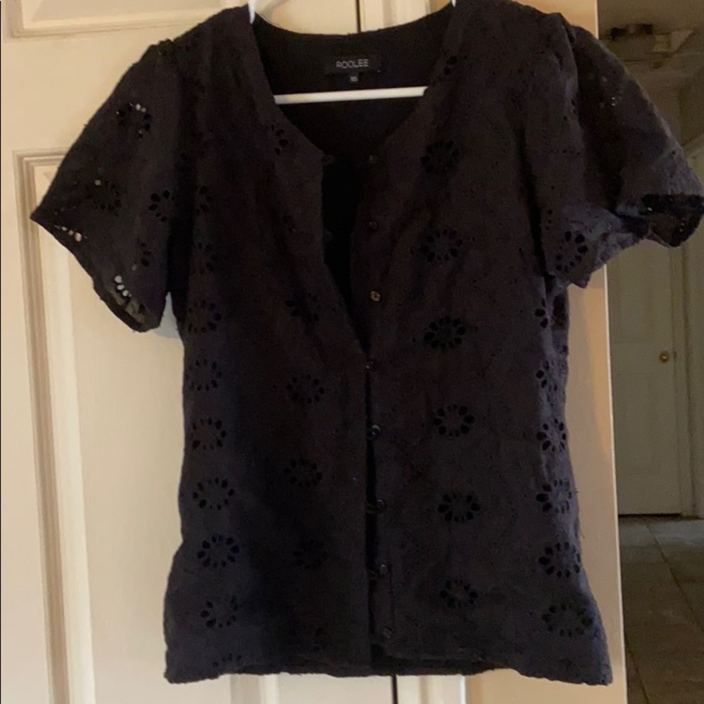 Black eyelet button up top